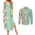 Menthol Green Aloha Hawaii Tiki Couples Matching Summer Maxi Dress and Long Sleeve Button Shirt Tropical Plumeria - Seamless Style