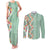 Menthol Green Aloha Hawaii Tiki Couples Matching Tank Maxi Dress and Long Sleeve Button Shirt Tropical Plumeria - Seamless Style