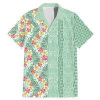 Menthol Green Aloha Hawaii Tiki Family Matching Mermaid Dress and Hawaiian Shirt Tropical Plumeria - Seamless Style LT14 Dad's Shirt - Short Sleeve Green - Polynesian Pride