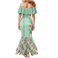 Menthol Green Aloha Hawaii Tiki Family Matching Mermaid Dress and Hawaiian Shirt Tropical Plumeria - Seamless Style LT14 - Polynesian Pride