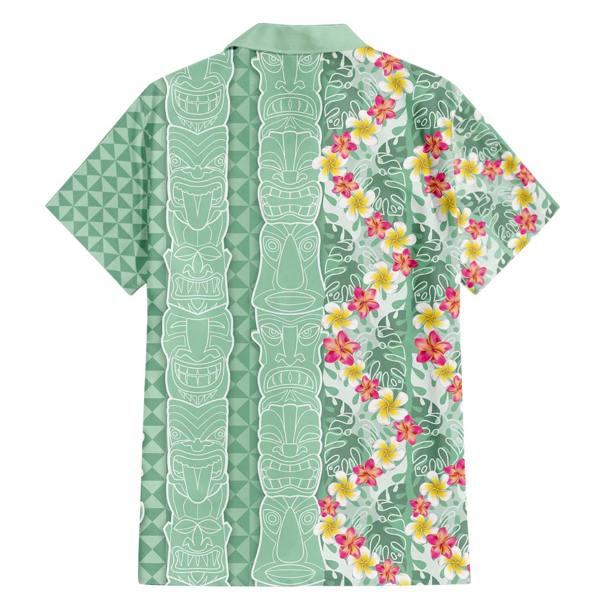 Menthol Green Aloha Hawaii Tiki Family Matching Off The Shoulder Long Sleeve Dress and Hawaiian Shirt Tropical Plumeria - Seamless Style
