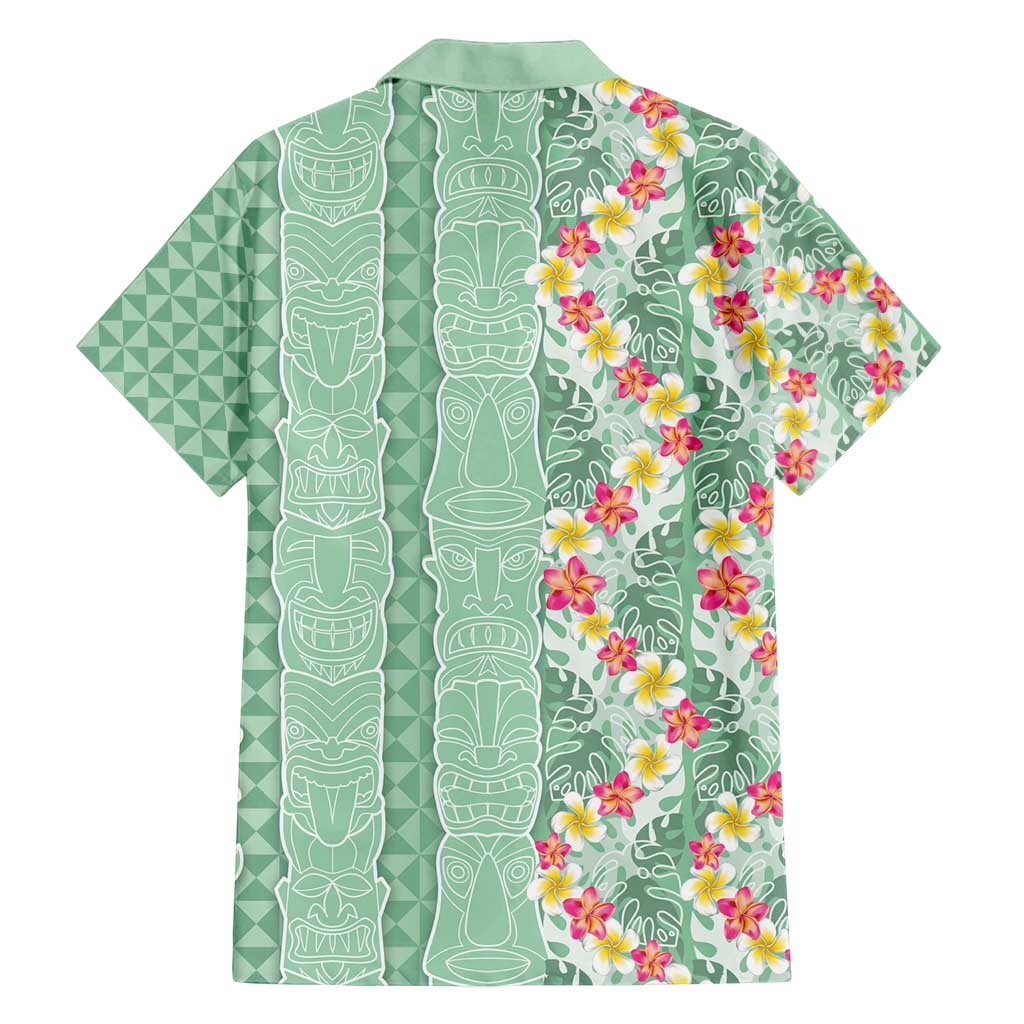 Menthol Green Aloha Hawaii Tiki Family Matching Off Shoulder Short Dress and Hawaiian Shirt Tropical Plumeria - Seamless Style