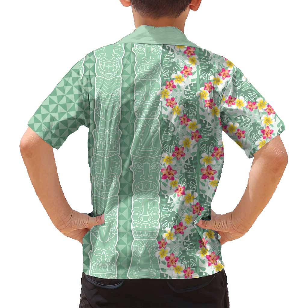 Menthol Green Aloha Hawaii Tiki Family Matching Tank Maxi Dress and Hawaiian Shirt Tropical Plumeria - Seamless Style LT14 - Polynesian Pride