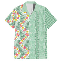 Menthol Green Aloha Hawaii Tiki Family Matching Tank Maxi Dress and Hawaiian Shirt Tropical Plumeria - Seamless Style LT14 Dad's Shirt - Short Sleeve Green - Polynesian Pride