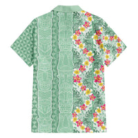 Menthol Green Aloha Hawaii Tiki Family Matching Tank Maxi Dress and Hawaiian Shirt Tropical Plumeria - Seamless Style LT14 - Polynesian Pride