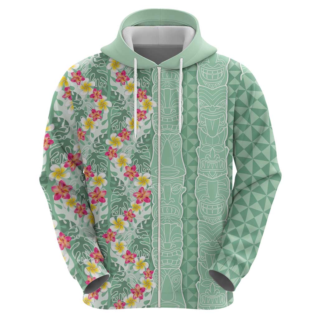 Menthol Green Aloha Hawaii Tiki Hoodie Tropical Plumeria - Seamless Style