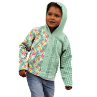 Menthol Green Aloha Hawaii Tiki Kid Hoodie Tropical Plumeria - Seamless Style