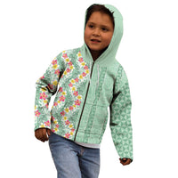 Menthol Green Aloha Hawaii Tiki Kid Hoodie Tropical Plumeria - Seamless Style
