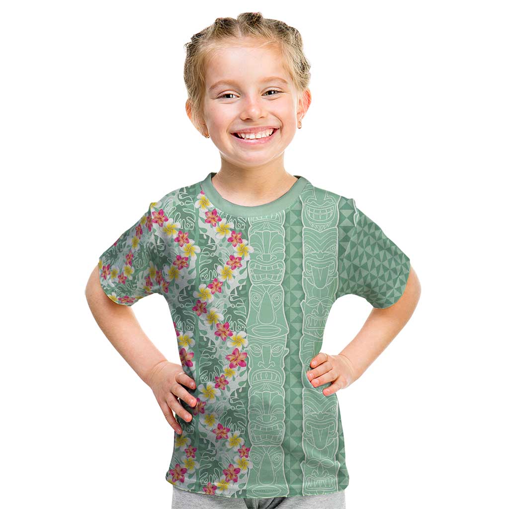 Menthol Green Aloha Hawaii Tiki Kid T Shirt Tropical Plumeria - Seamless Style LT14 Green - Polynesian Pride