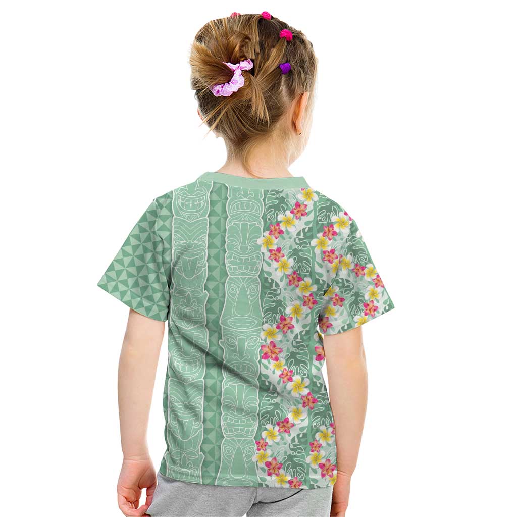 Menthol Green Aloha Hawaii Tiki Kid T Shirt Tropical Plumeria - Seamless Style