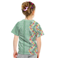 Menthol Green Aloha Hawaii Tiki Kid T Shirt Tropical Plumeria - Seamless Style