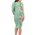 Menthol Green Aloha Hawaii Tiki Long Sleeve Bodycon Dress Tropical Plumeria - Seamless Style