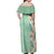 Menthol Green Aloha Hawaii Tiki Off Shoulder Maxi Dress Tropical Plumeria - Seamless Style