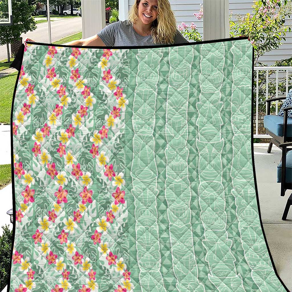 Menthol Green Aloha Hawaii Tiki Quilt Tropical Plumeria - Seamless Style LT14 Green - Polynesian Pride