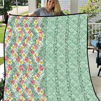 Menthol Green Aloha Hawaii Tiki Quilt Tropical Plumeria - Seamless Style LT14 Green - Polynesian Pride
