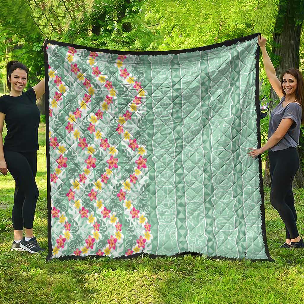 Menthol Green Aloha Hawaii Tiki Quilt Tropical Plumeria - Seamless Style LT14 - Polynesian Pride