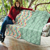 Menthol Green Aloha Hawaii Tiki Quilt Tropical Plumeria - Seamless Style LT14 - Polynesian Pride