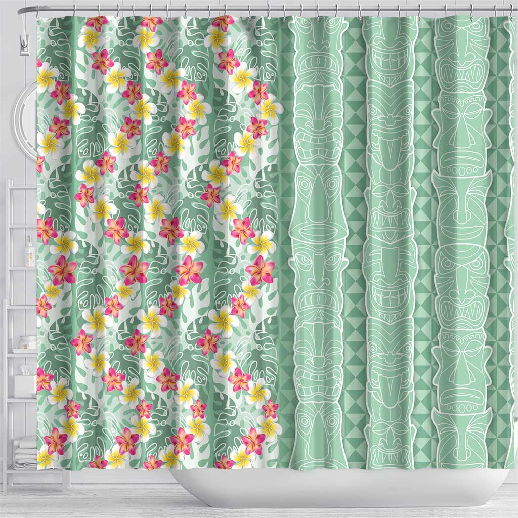 Menthol Green Aloha Hawaii Tiki Shower Curtain Tropical Plumeria - Seamless Style