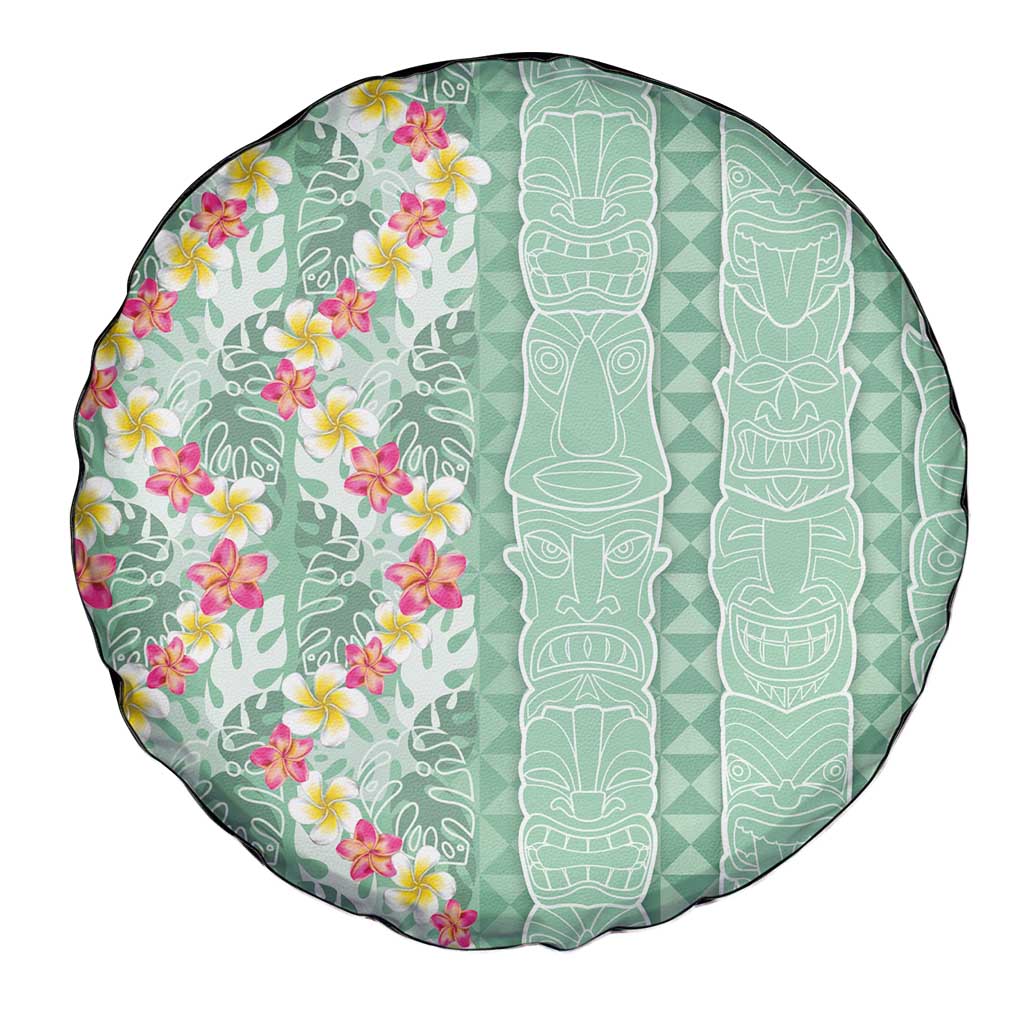 Menthol Green Aloha Hawaii Tiki Spare Tire Cover Tropical Plumeria - Seamless Style