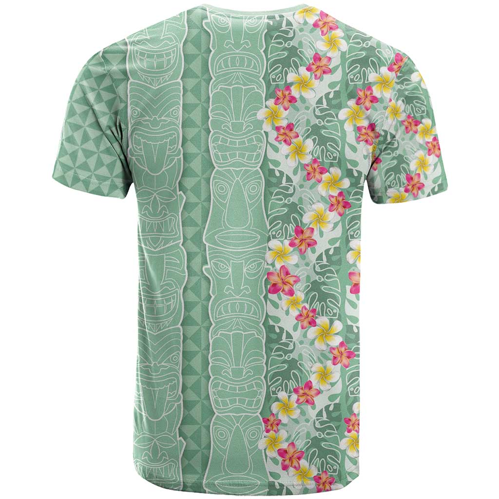 Menthol Green Aloha Hawaii Tiki T Shirt Tropical Plumeria - Seamless Style