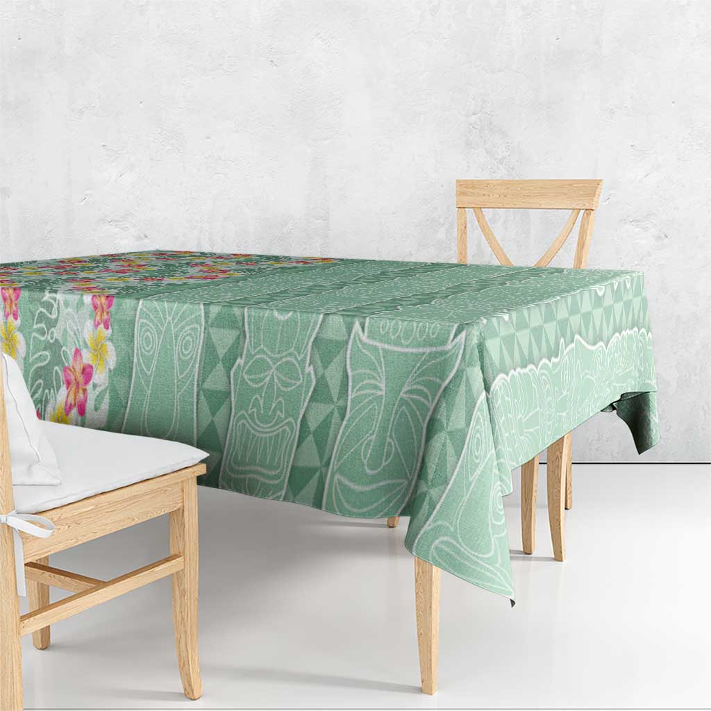 Menthol Green Aloha Hawaii Tiki Tablecloth Tropical Plumeria - Seamless Style