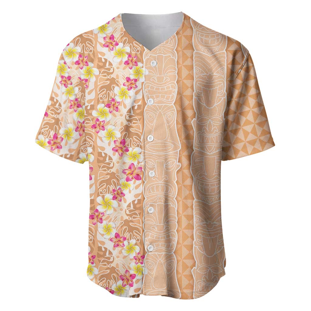 Orange Chiffon Aloha Hawaii Tiki Baseball Jersey Tropical Plumeria - Seamless Style LT14 Orange - Polynesian Pride