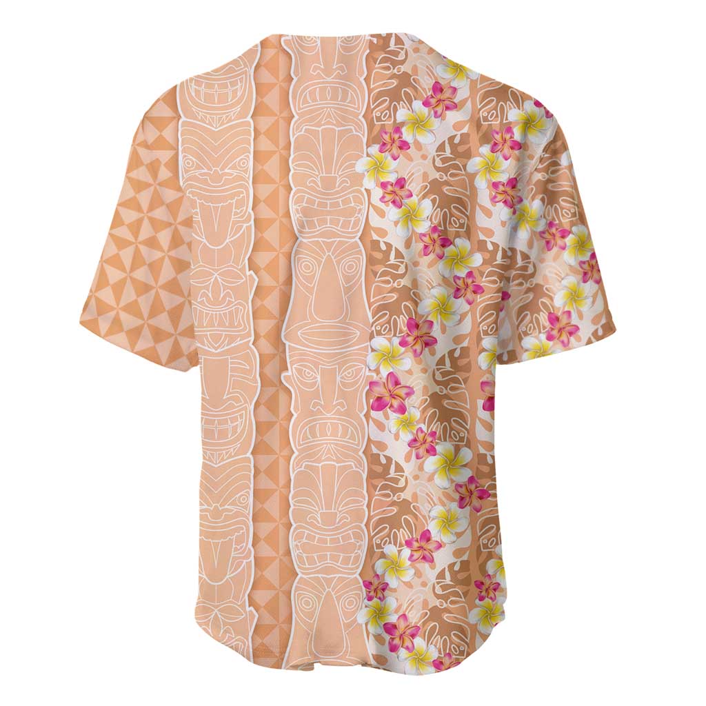 Orange Chiffon Aloha Hawaii Tiki Baseball Jersey Tropical Plumeria - Seamless Style LT14 - Polynesian Pride