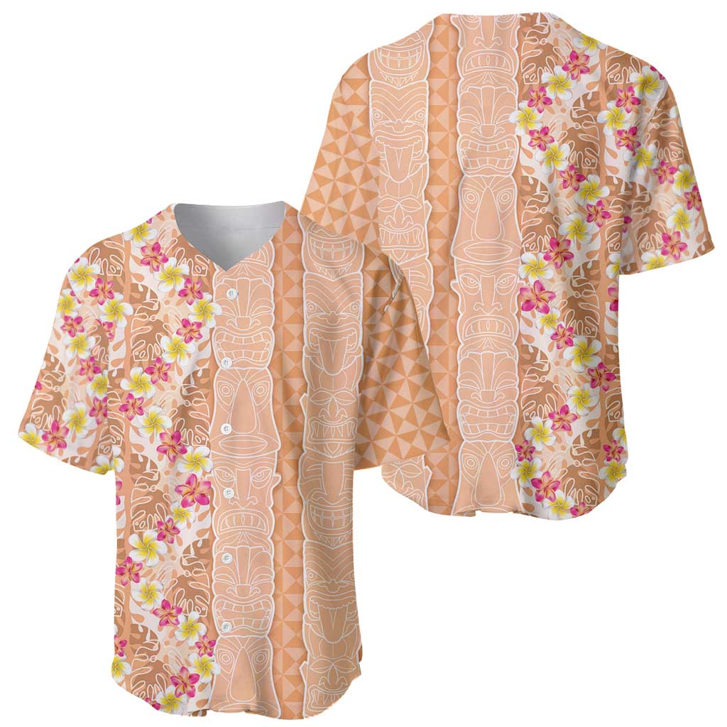 Orange Chiffon Aloha Hawaii Tiki Baseball Jersey Tropical Plumeria - Seamless Style LT14 - Polynesian Pride