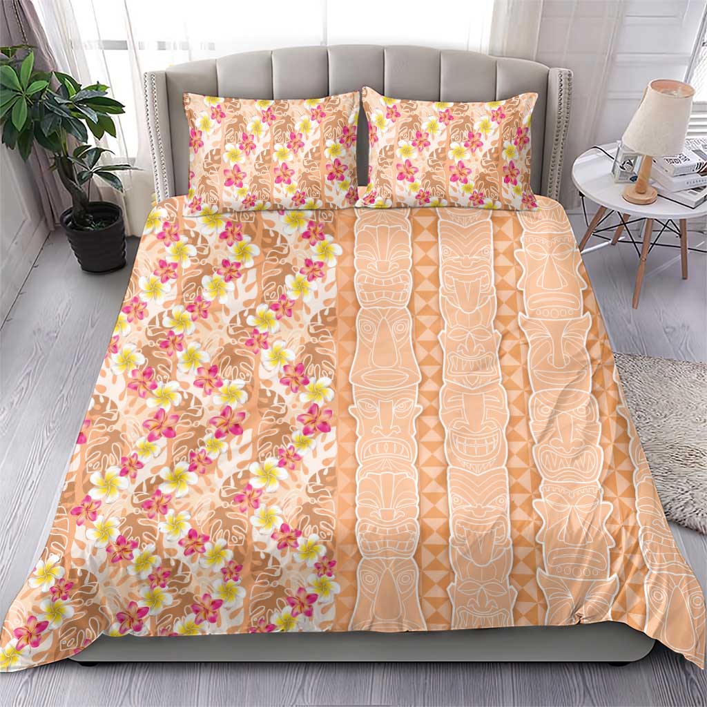 Orange Chiffon Aloha Hawaii Tiki Bedding Set Tropical Plumeria - Seamless Style