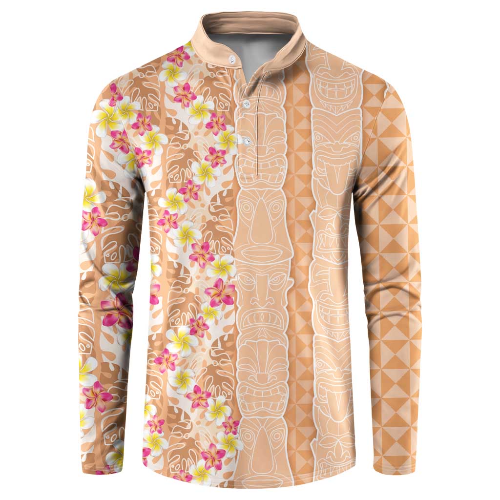 Orange Chiffon Aloha Hawaii Tiki Button Sweatshirt Tropical Plumeria - Seamless Style