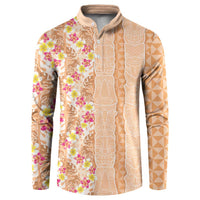 Orange Chiffon Aloha Hawaii Tiki Button Sweatshirt Tropical Plumeria - Seamless Style