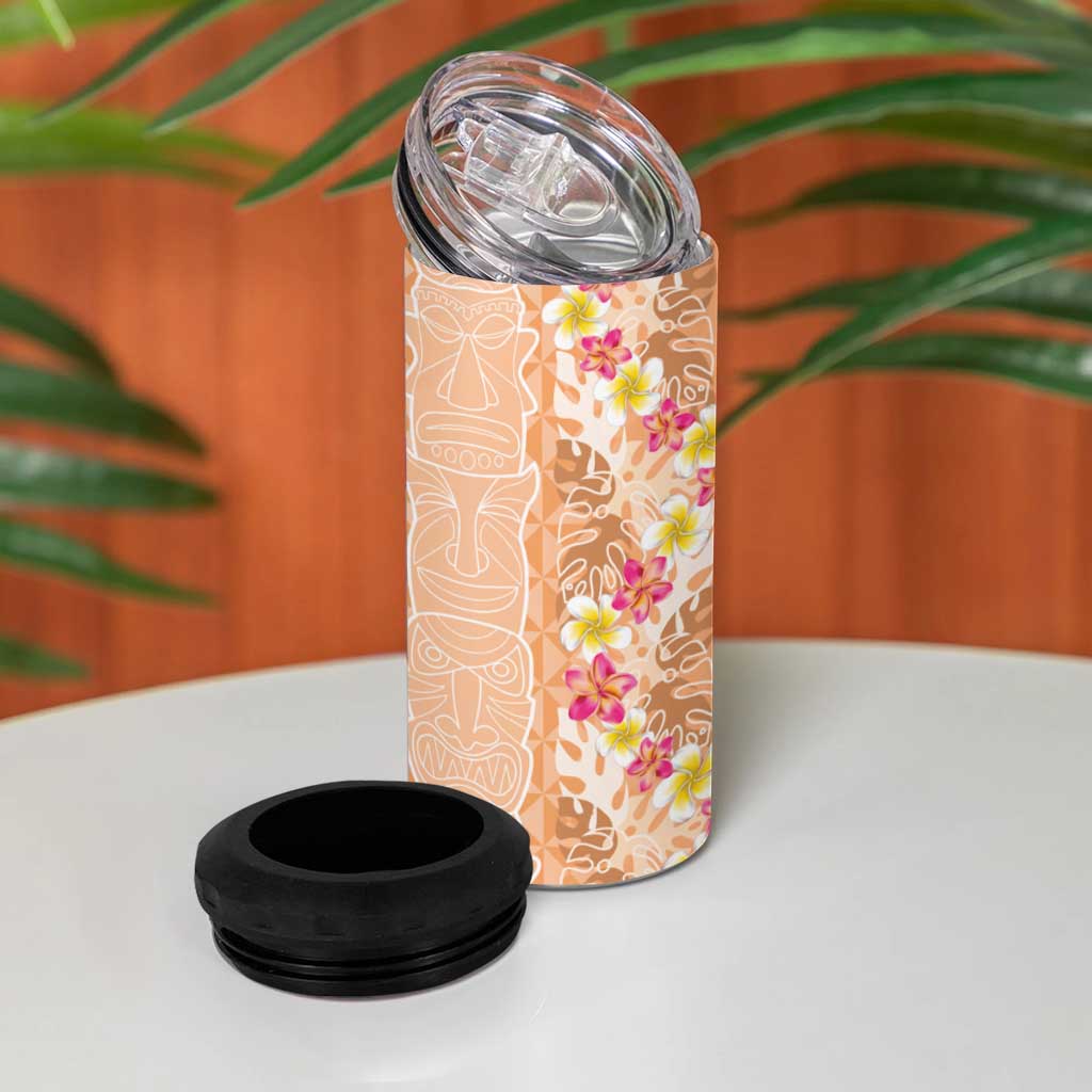Orange Chiffon Aloha Hawaii Tiki 4 in 1 Can Cooler Tumbler Tropical Plumeria - Seamless Style