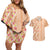 Orange Chiffon Aloha Hawaii Tiki Couples Matching Off Shoulder Short Dress and Hawaiian Shirt Tropical Plumeria - Seamless Style