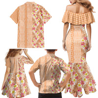 Orange Chiffon Aloha Hawaii Tiki Family Matching Mermaid Dress and Hawaiian Shirt Tropical Plumeria - Seamless Style LT14 - Polynesian Pride