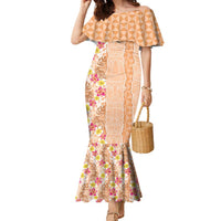 Orange Chiffon Aloha Hawaii Tiki Family Matching Mermaid Dress and Hawaiian Shirt Tropical Plumeria - Seamless Style LT14 Mom's Dress Orange - Polynesian Pride