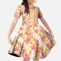 Orange Chiffon Aloha Hawaii Tiki Family Matching Puletasi and Hawaiian Shirt Tropical Plumeria - Seamless Style