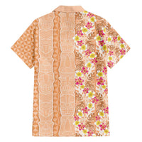 Orange Chiffon Aloha Hawaii Tiki Family Matching Short Sleeve Bodycon Dress and Hawaiian Shirt Tropical Plumeria - Seamless Style