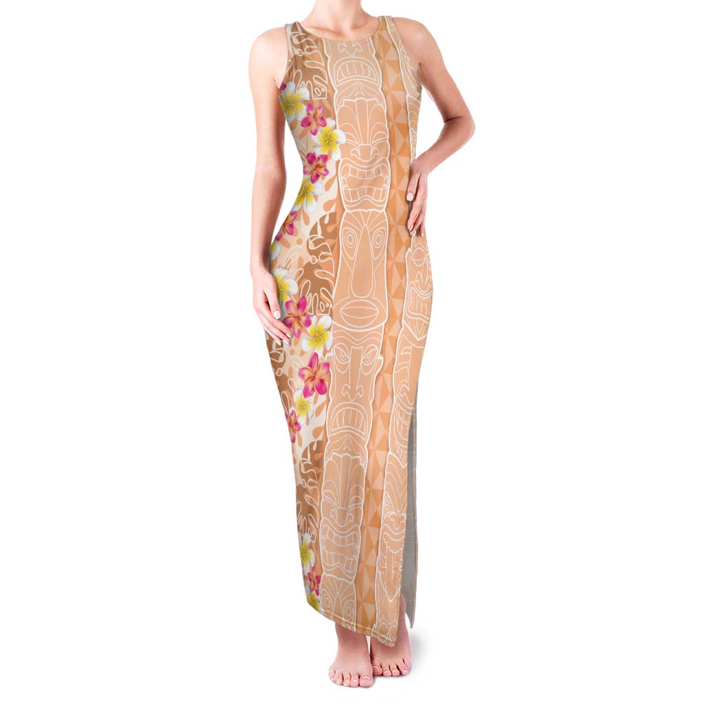Orange Chiffon Aloha Hawaii Tiki Family Matching Tank Maxi Dress and Hawaiian Shirt Tropical Plumeria - Seamless Style LT14 Mom's Dress Orange - Polynesian Pride