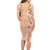 Orange Chiffon Aloha Hawaii Tiki Long Sleeve Bodycon Dress Tropical Plumeria - Seamless Style