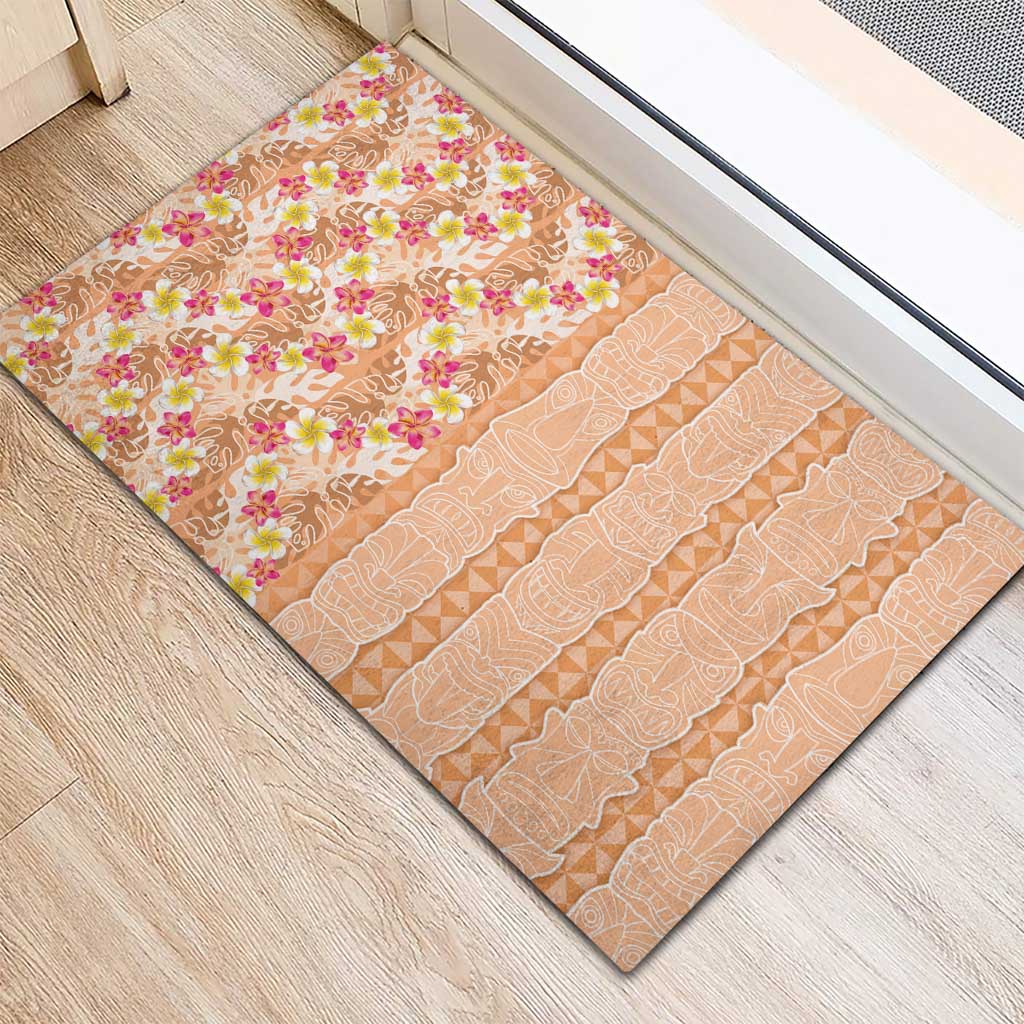 Orange Chiffon Aloha Hawaii Tiki Rubber Doormat Tropical Plumeria - Seamless Style LT14 - Polynesian Pride