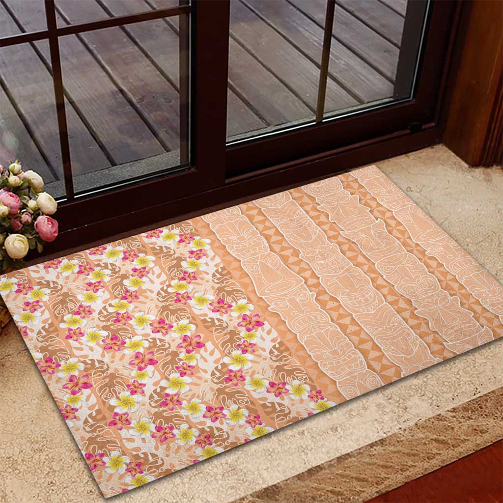 Orange Chiffon Aloha Hawaii Tiki Rubber Doormat Tropical Plumeria - Seamless Style LT14 - Polynesian Pride