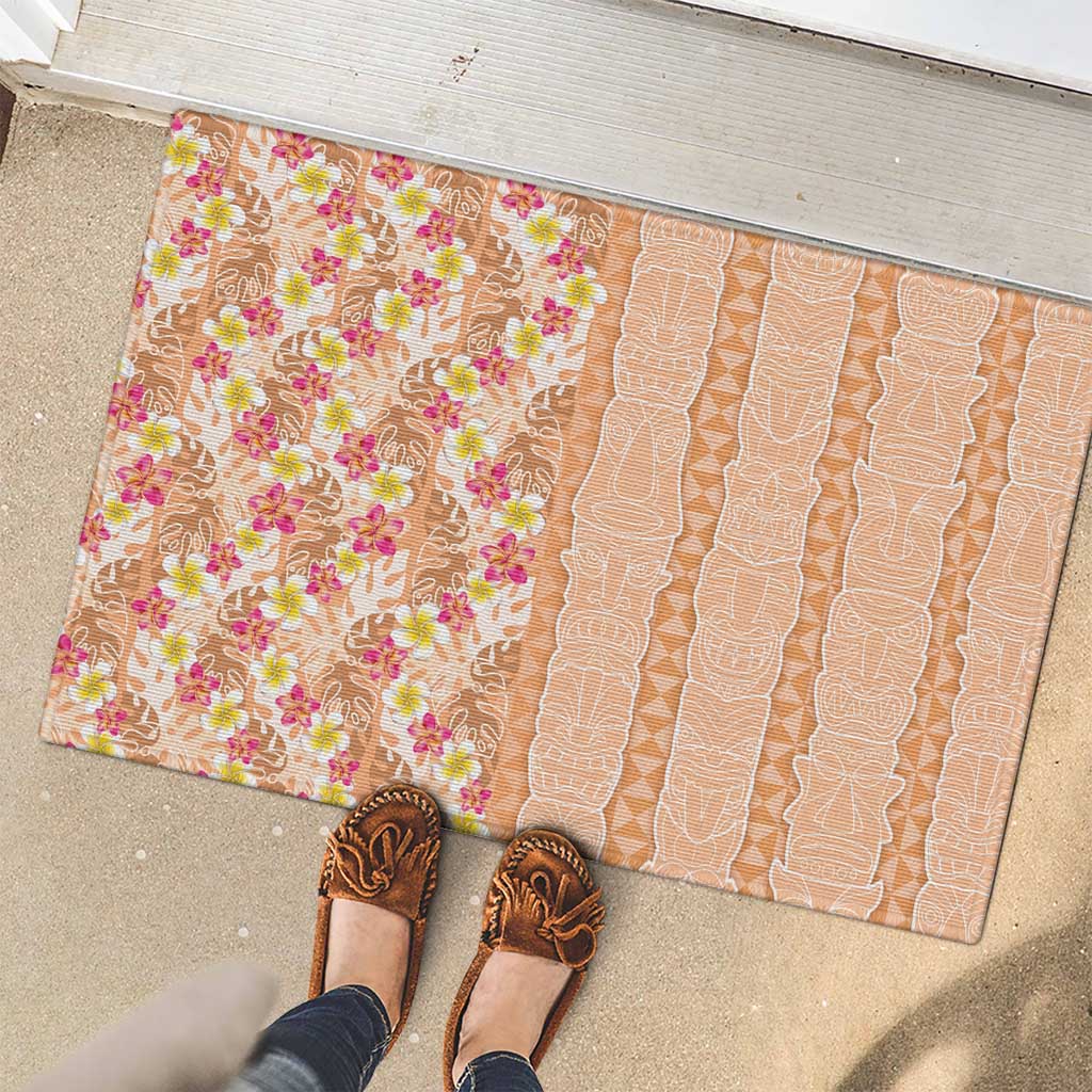 Orange Chiffon Aloha Hawaii Tiki Rubber Doormat Tropical Plumeria - Seamless Style LT14 - Polynesian Pride