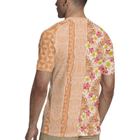 Orange Chiffon Aloha Hawaii Tiki Rugby Jersey Tropical Plumeria - Seamless Style