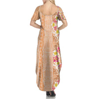 Orange Chiffon Aloha Hawaii Tiki Summer Maxi Dress Tropical Plumeria - Seamless Style