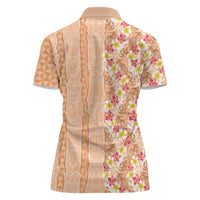 Orange Chiffon Aloha Hawaii Tiki Women Polo Shirt Tropical Plumeria - Seamless Style
