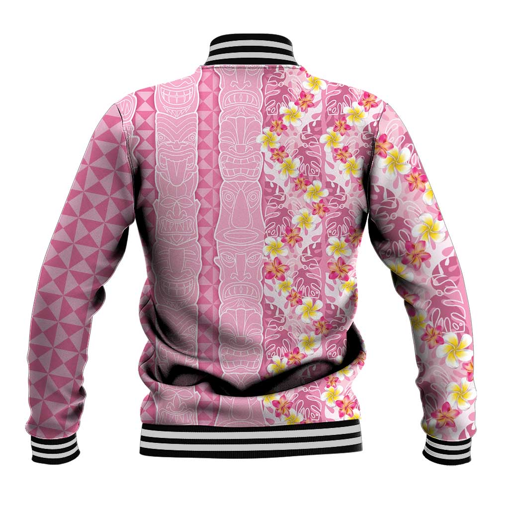 Pastel Magenta Aloha Hawaii Tiki Baseball Jacket Tropical Plumeria - Seamless Style