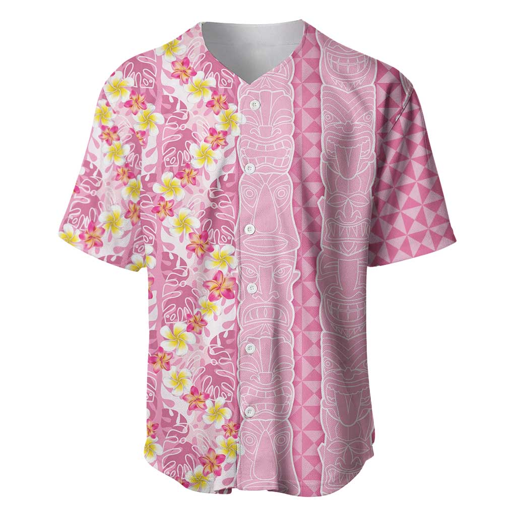 Pastel Magenta Aloha Hawaii Tiki Baseball Jersey Tropical Plumeria - Seamless Style LT14 Magenta - Polynesian Pride