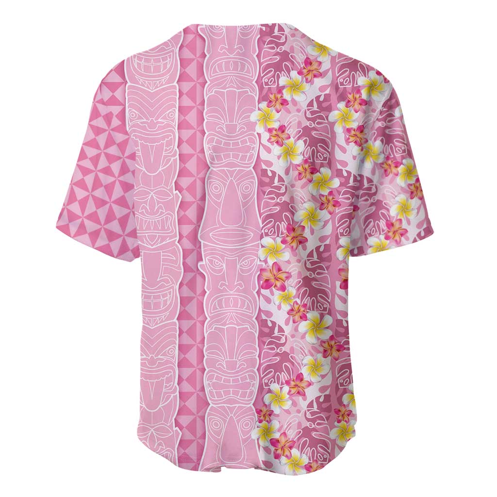 Pastel Magenta Aloha Hawaii Tiki Baseball Jersey Tropical Plumeria - Seamless Style LT14 - Polynesian Pride
