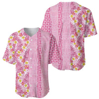 Pastel Magenta Aloha Hawaii Tiki Baseball Jersey Tropical Plumeria - Seamless Style LT14 - Polynesian Pride