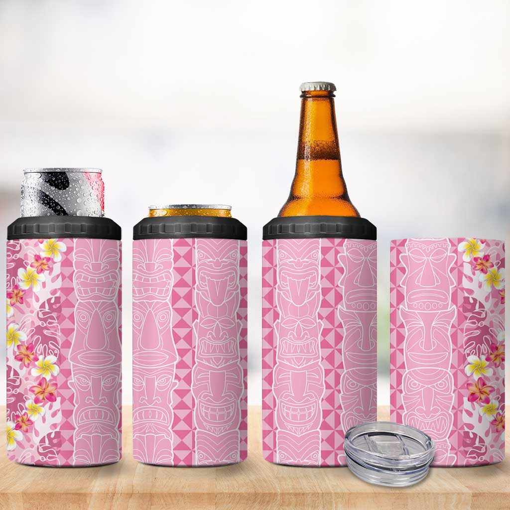 Pastel Magenta Aloha Hawaii Tiki 4 in 1 Can Cooler Tumbler Tropical Plumeria - Seamless Style